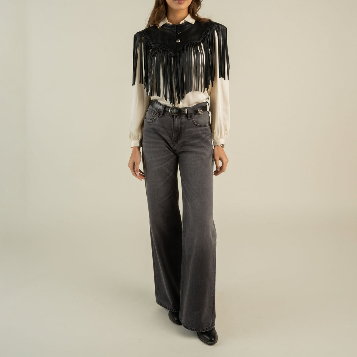 Sendero Lillie Fringe Collar Black black leather fringe collar western accessory womens western boutique Utah NFR outfit  SKU SPCG126H14AZZ