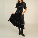 Sendero La Dahlia Dress Silky Viscose Black black silky viscose western dress womens western boutique Utah SKU SPCR124S12N