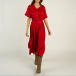 Sendero Haven Dress Crimson crimson red linen viscose dress womens western boutique Utah SKU SPCR126F11B