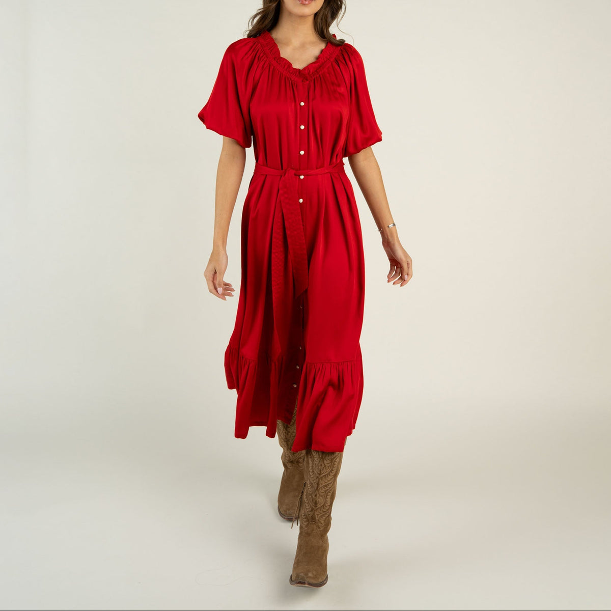 Sendero Haven Dress Crimson crimson red linen viscose dress womens western boutique Utah SKU SPCR126F11B