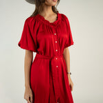 Sendero Haven Dress Crimson belted for two stepping with tall cowboy boots rodeo Park City