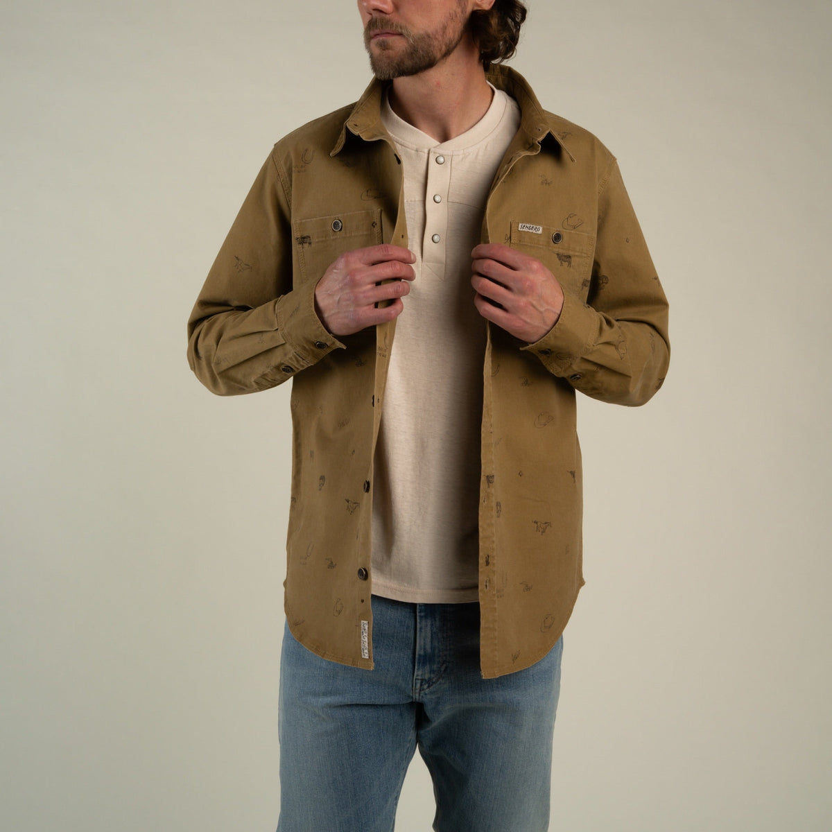 Sendero Buckaroo Long Sleeve Shirt Saddle Brown goes from a work day to cold ones with friends cowboy
