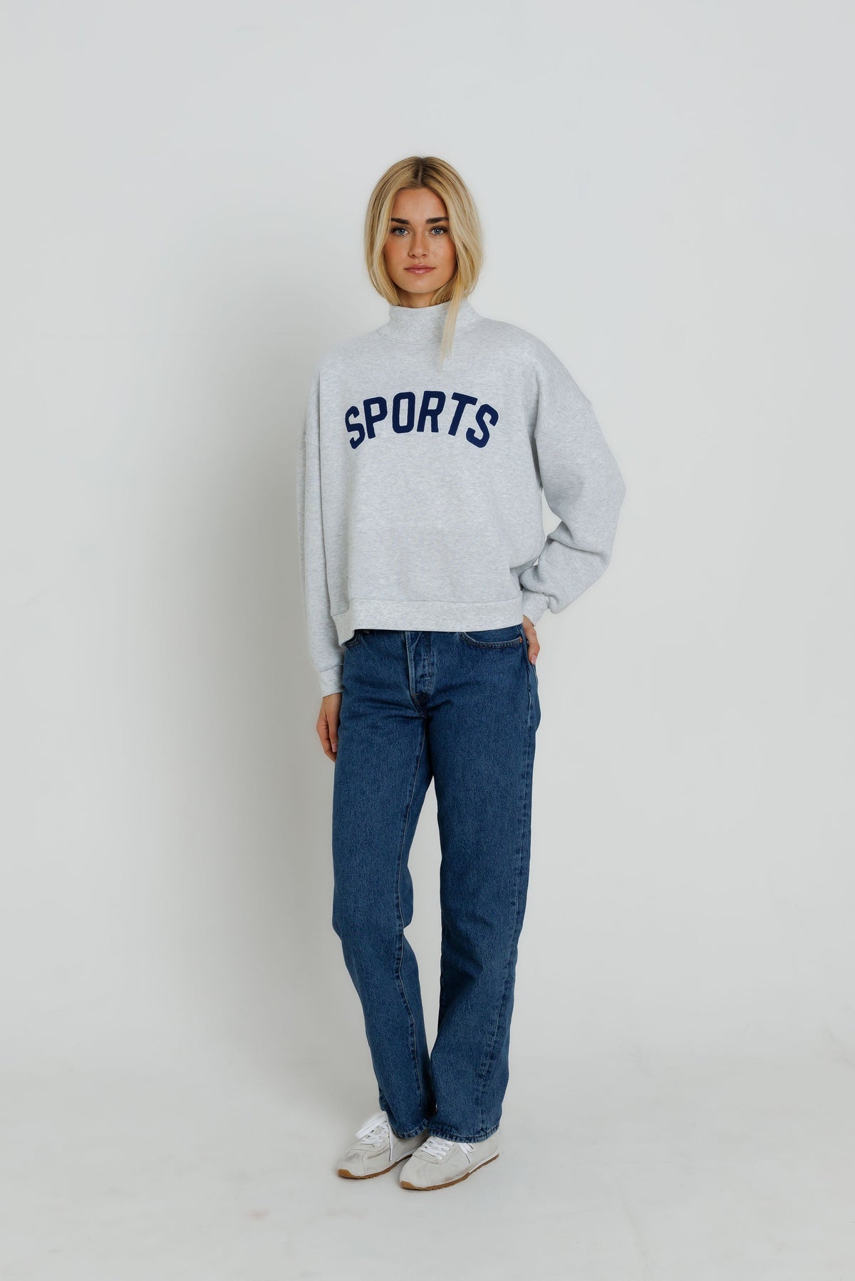 Sunny Somewhere Navy Sports Mockneck game day pullover for rodeo mornings and Park City winters womens western clothing