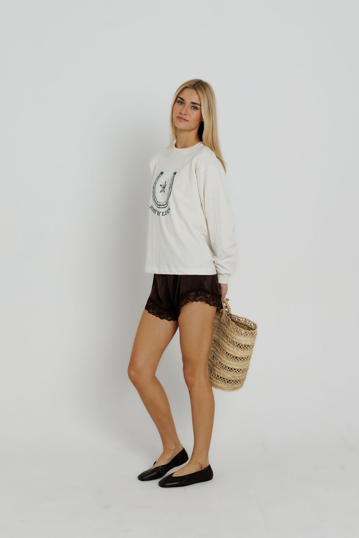 Sunny Somewhere Just My Luck Long Sleeve classic crew neckline and vintage inspired print womens western clothing