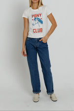 Sunny Somewhere Pony Club Femme Crew off white cotton equestrian graphic tee womens western boutique Utah SKU SS102OWPOC