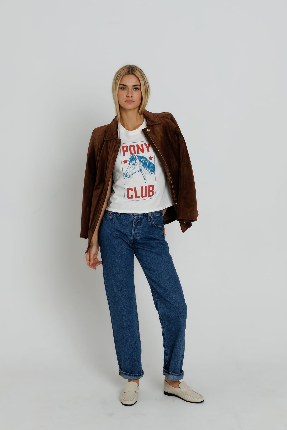 Sunny Somewhere Pony Club Femme Crew classic crew neck with vintage riding club print ranch wear