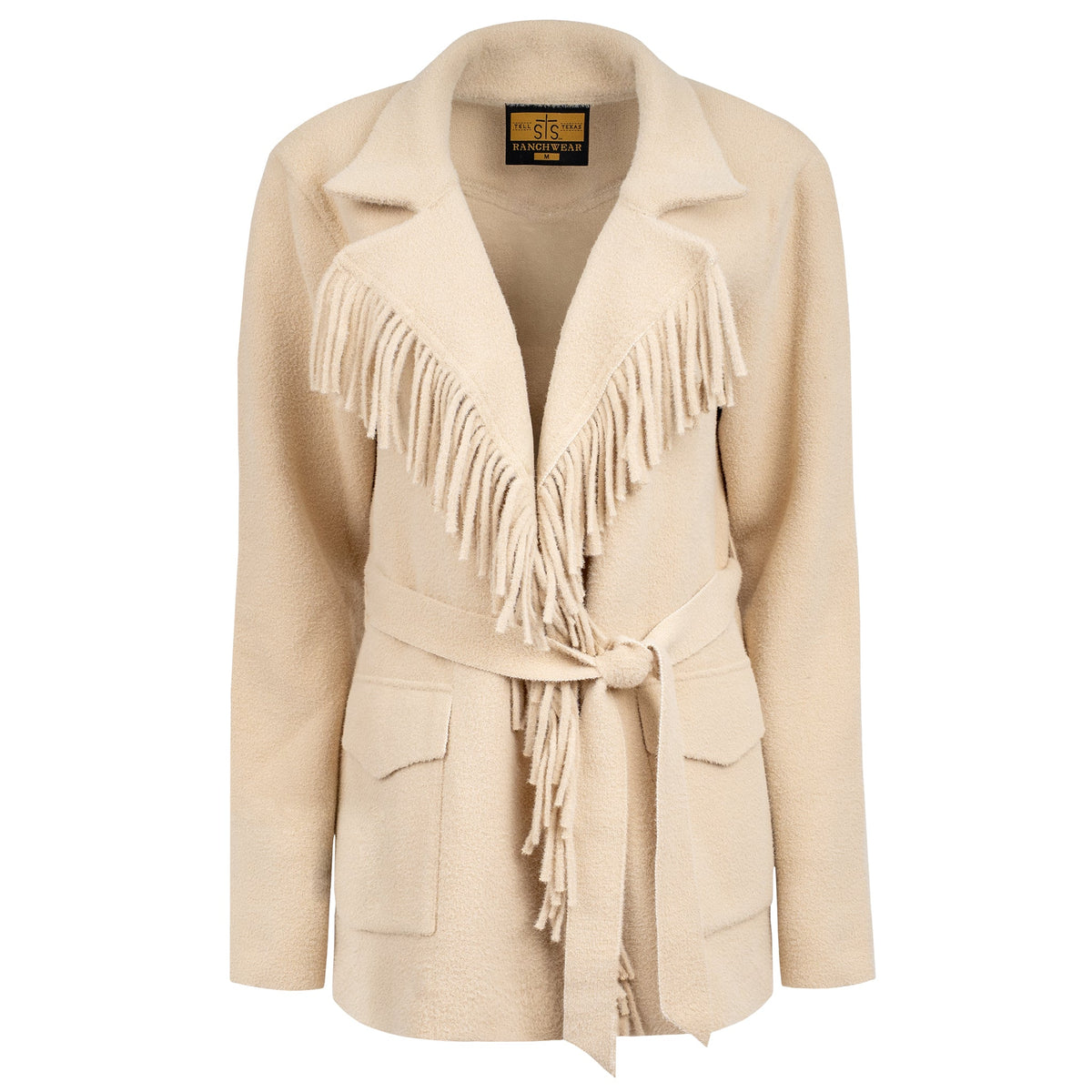 STS Ranch Womens Mariposa Beige beige textured nylon and polyester western jacket with fringed lapel collar womens western boutique Utah SKU STS2010 Boltranchstore.com