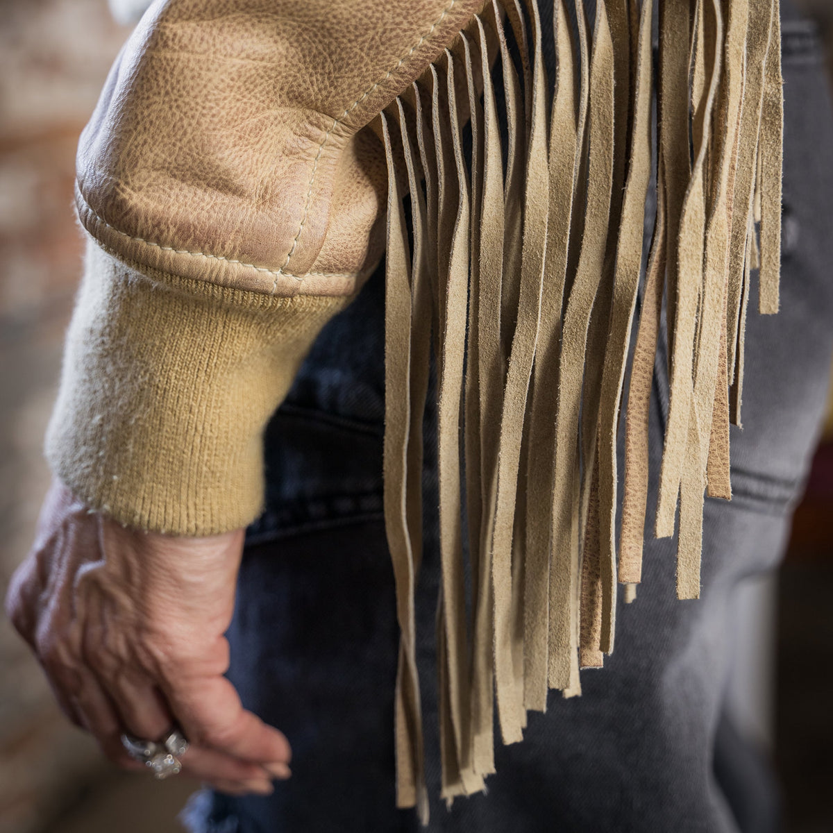 STS Ranch Womens Lettie Palomino ribbed cuff finished with leather fringe ranch wear Kamas