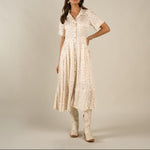 Sendero La Dahlia Dress Antique White at boltranchstore.com with free shipping womens summer or spring dress floral dress modest dress pearl snap button down dress 