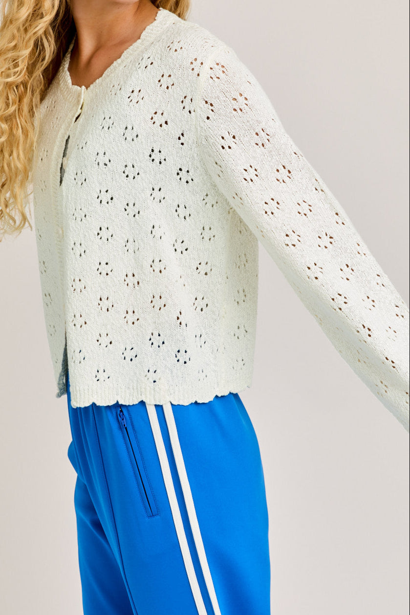 Scallop Edge Sweater Cardigan side knitted and perfect for a layering look