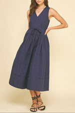 Sadie Sleeveless Dress womens navy tiered casual tie waist dress free shipping at Boltranchstore.com