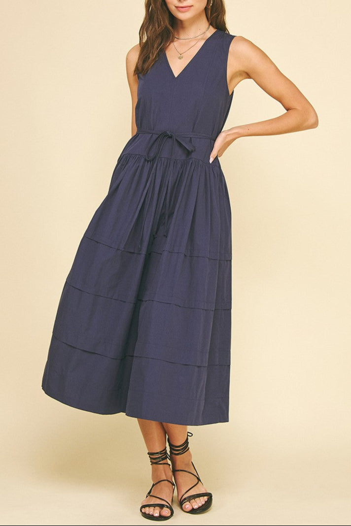 Sadie Sleeveless Dress womens navy tiered casual tie waist dress free shipping at Boltranchstore.com