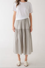 Sally Tiered Midi Skirt Elastic Waist shop at boltranchstore.com free shipping womens casual skirt gathered 