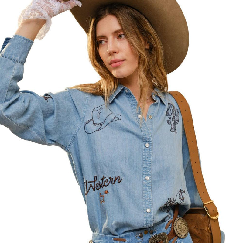 Sally Western Embroidered Snap Shirt womens western wear bolt ranch store