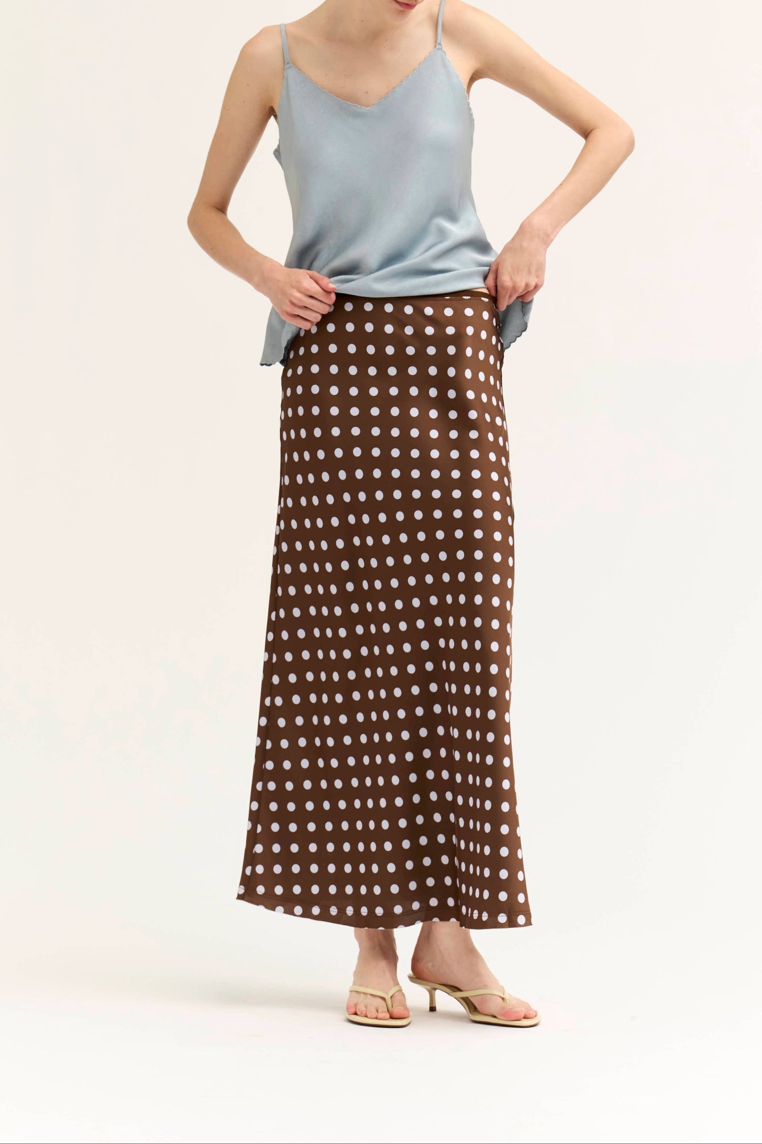 Sam Polka Dot Slip Skirt at boltranchstore.com free shipping in stock womens skirt slip blue and brown skirt