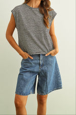 Sammie Striped Slub Top a sleeveless top with horizontal stripes for women at boltranchstore.com free shipping
