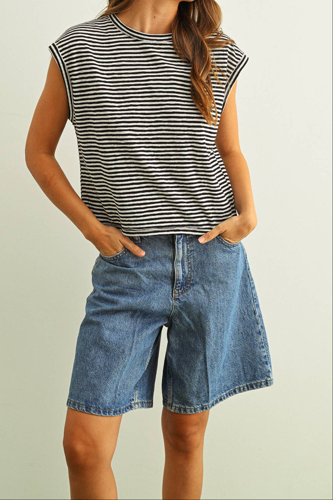 Sammie Striped Slub Top a sleeveless top with horizontal stripes for women at boltranchstore.com free shipping