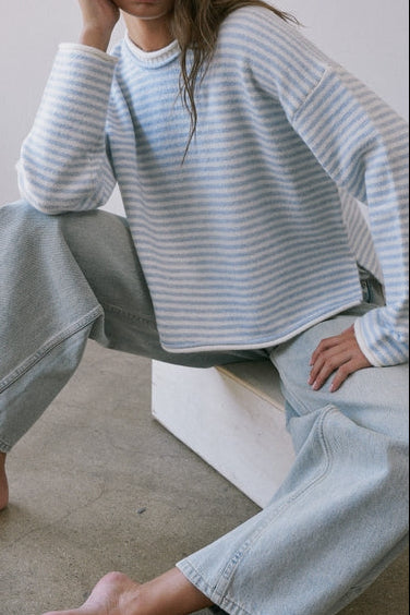 Sammy Layered Roll Neck Sweater light blue stripe sweater womens western boutique Utah 