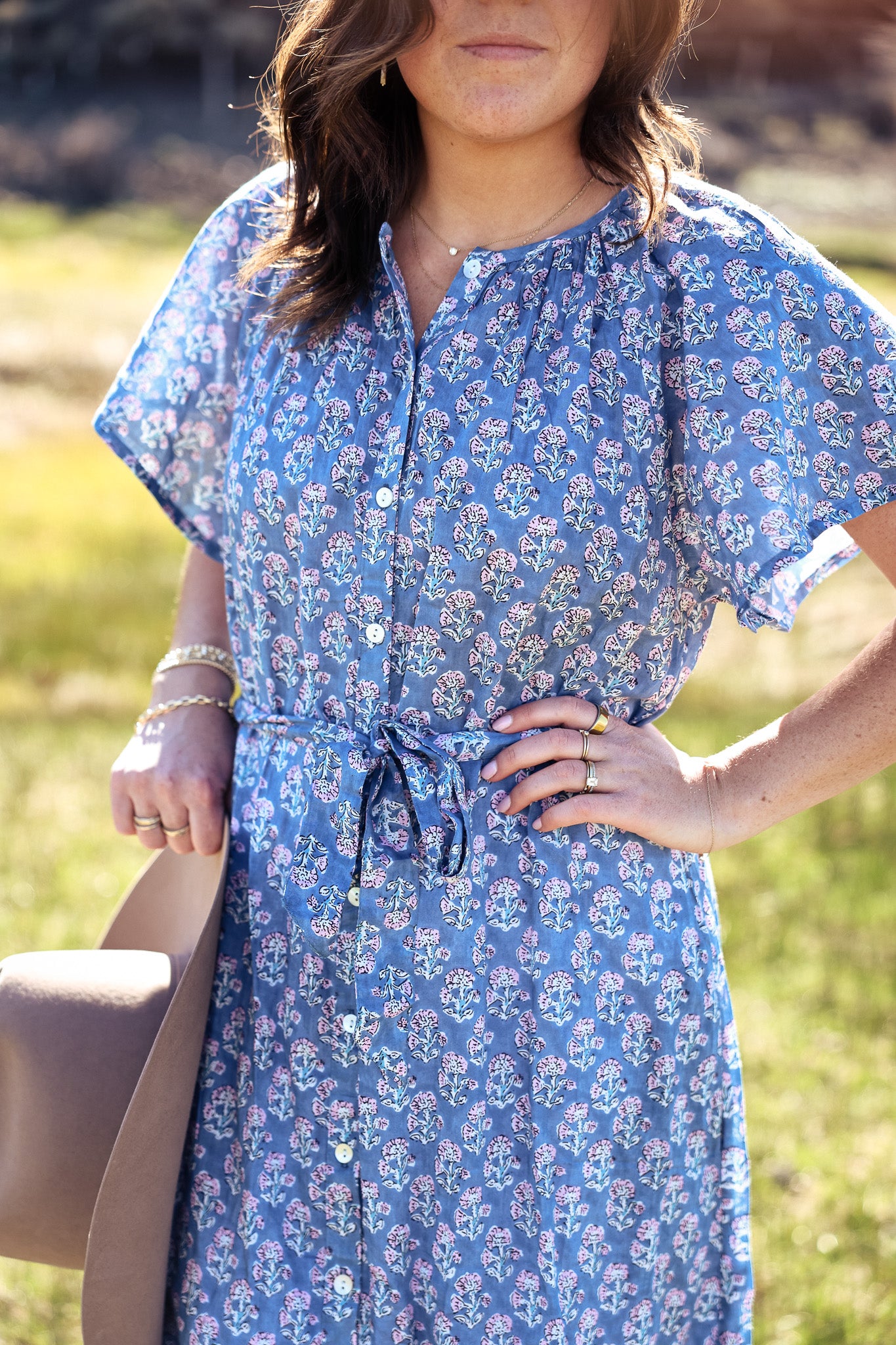 Womens belted floral blue button down flutter sleeve popular women dress summer spring at Boltranchstore.com