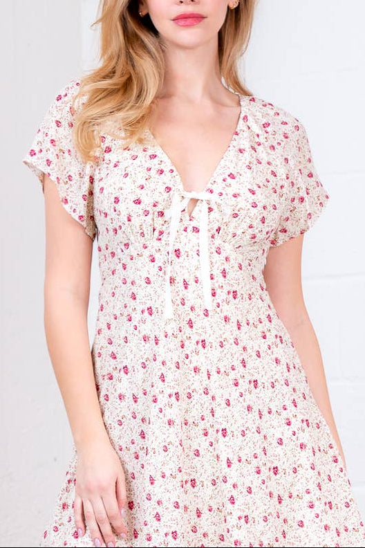 Scarlett Floral Dress womens cream pink flowers Boltranchstore.com Free Shipping Womens mini dress