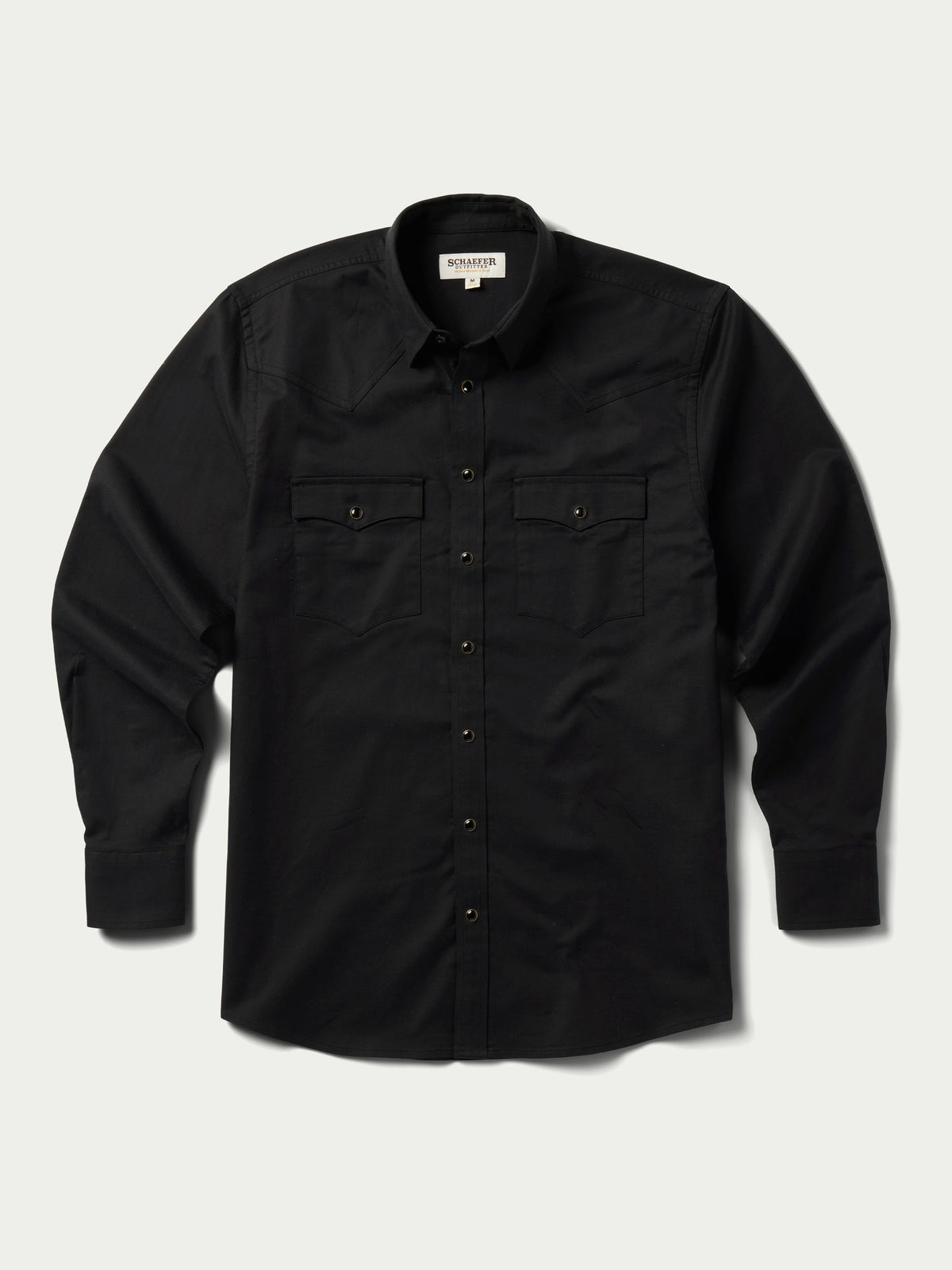 Schaefer Classic Button Down with Snap Shirt in Black a button down collar and snap front with two button down pockets in black at boltranchstore.com