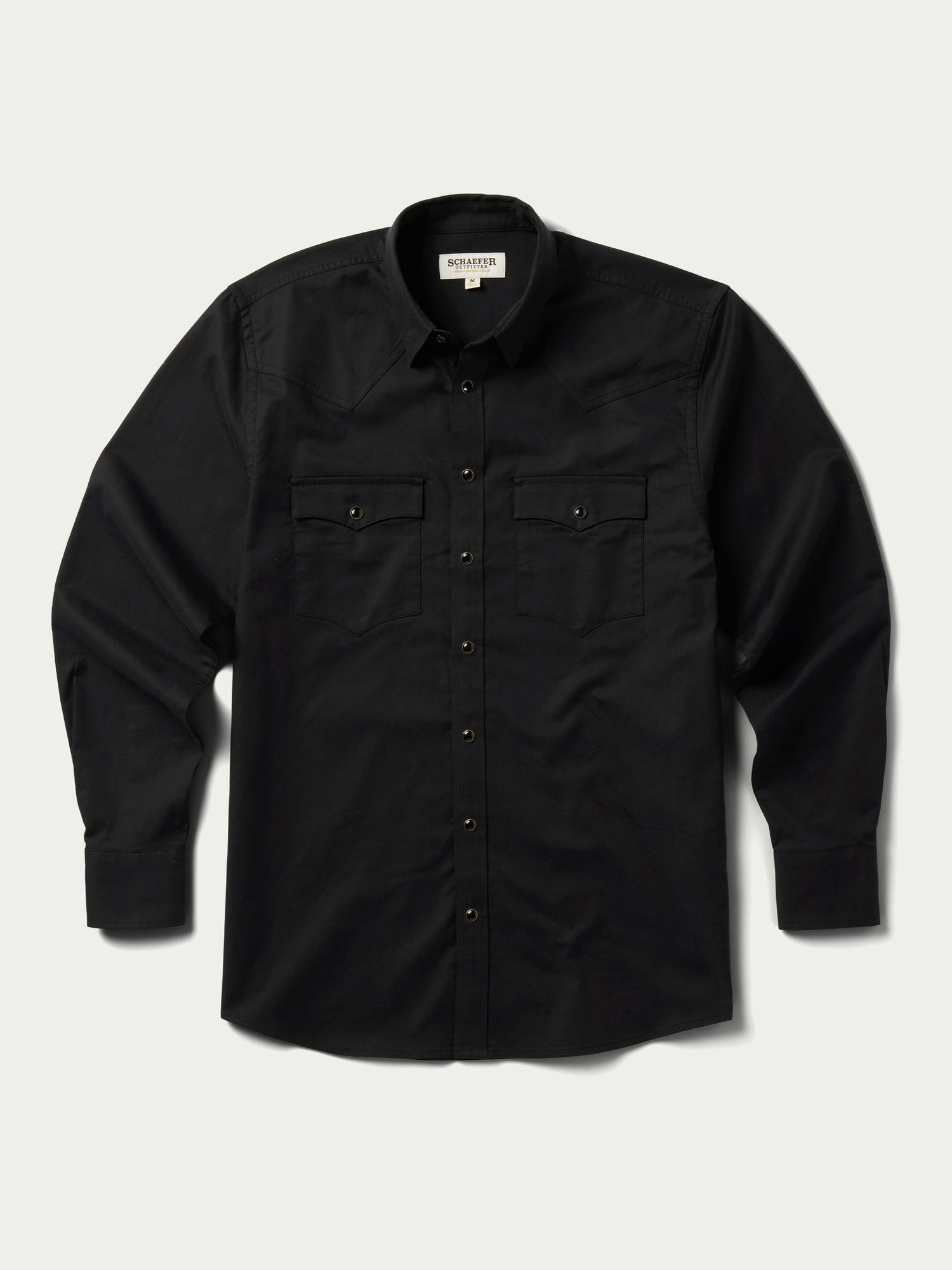 Schaefer Classic Button Down with Snap Shirt in Black a button down collar and snap front with two button down pockets in black at boltranchstore.com