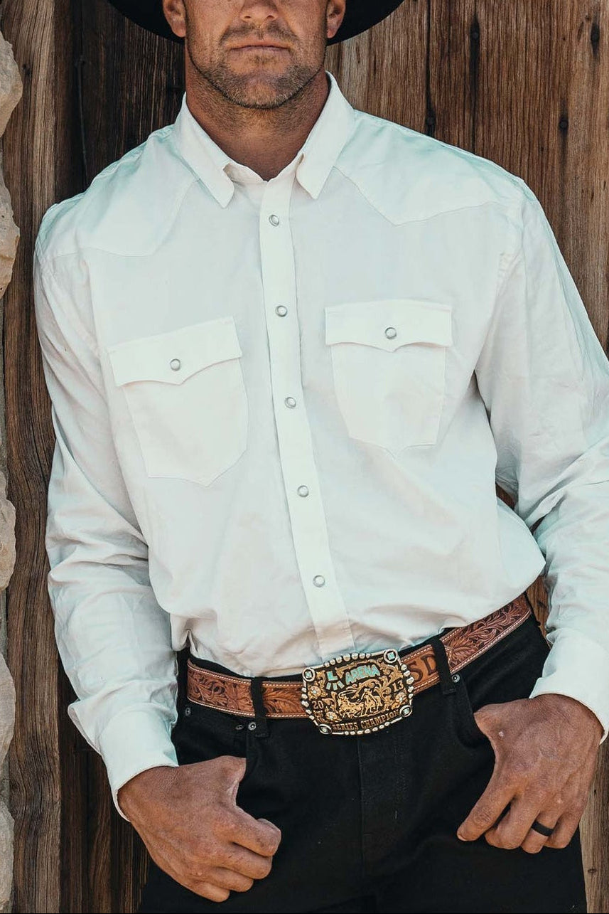 Schaefer Mens Classic Western Button Down with Snaps mens perfect western shirt in white with button down front pockets in a long sleeve shirt at boltranchstore.com