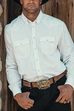 Schaefer Mens Classic Western Button Down with Snaps mens perfect western shirt in white with button down front pockets in a long sleeve shirt at boltranchstore.com