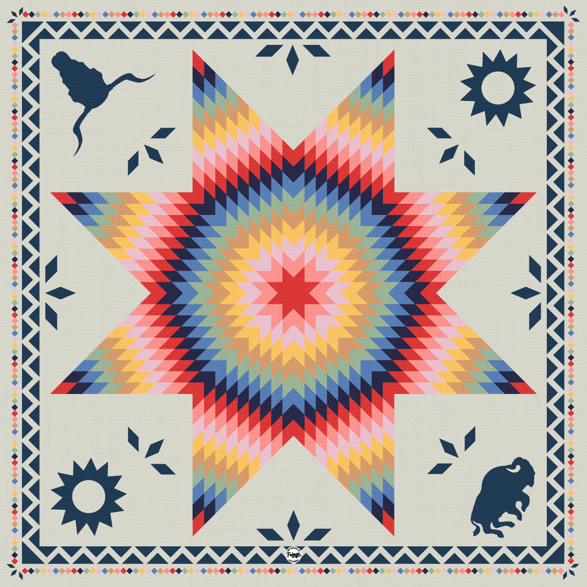 Fringe Sun StarQuilt Off White goes with a cowboy hat and vest Kamas