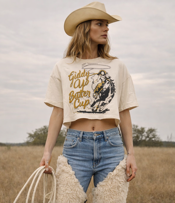 Giddy Up Butter Cup Crop Tee