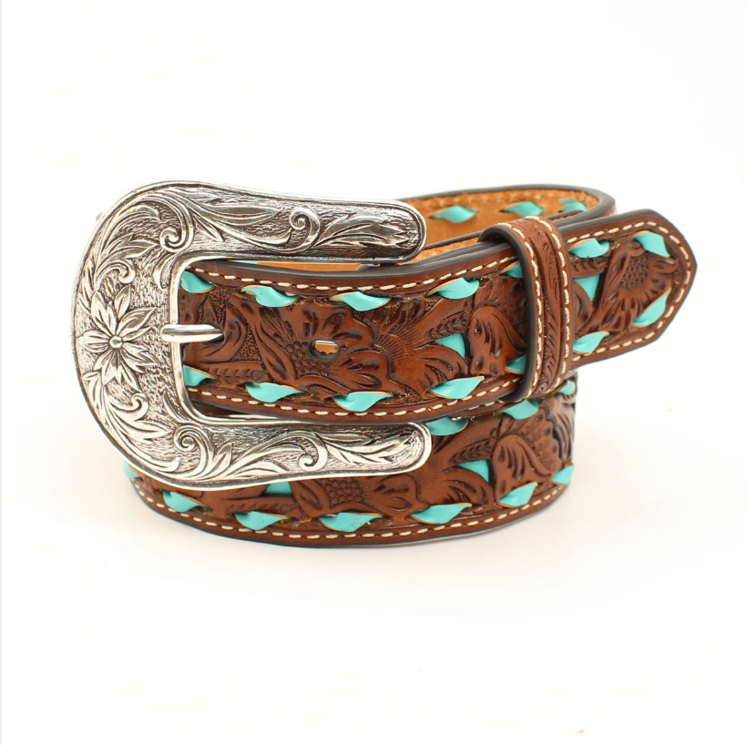 Nocona Floral Turquoise Buck Laced Belt