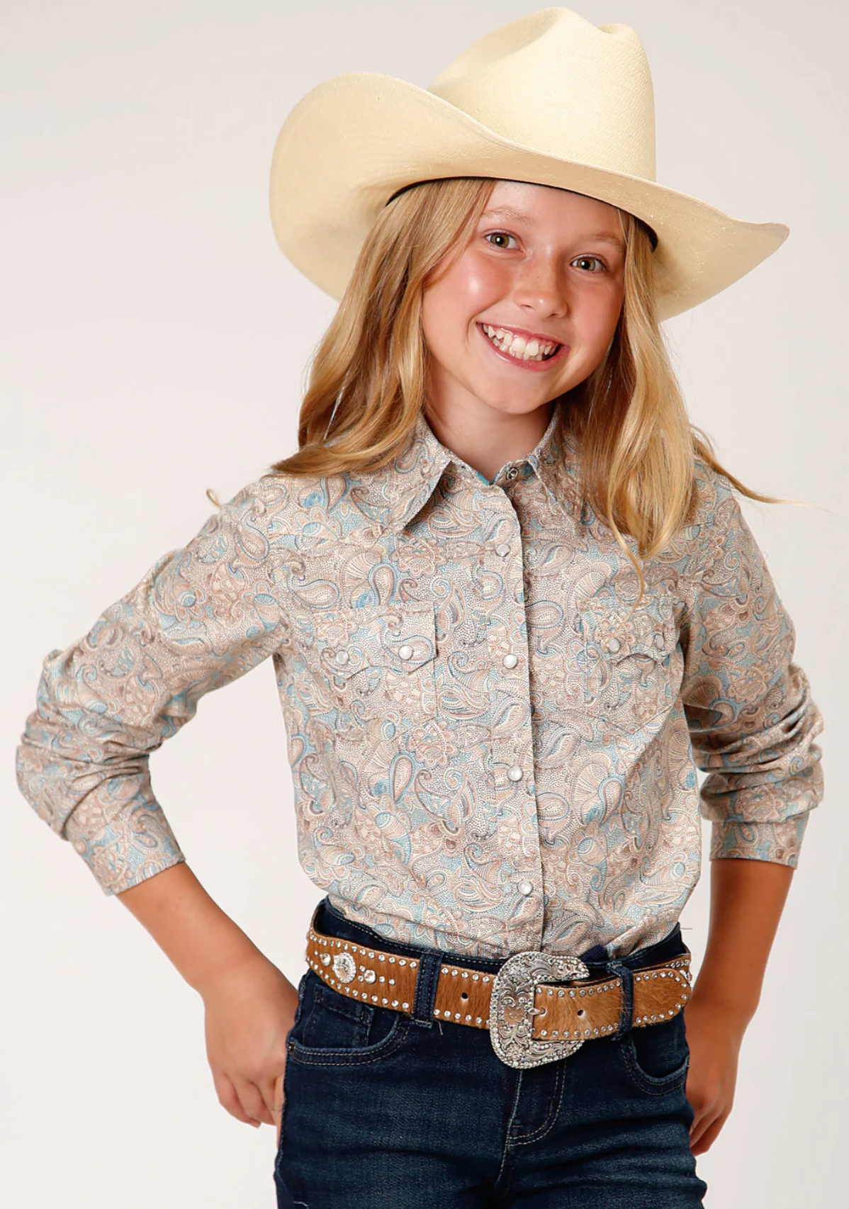 Roper Girls Dot Paisley Long Sleeve Western Shirt