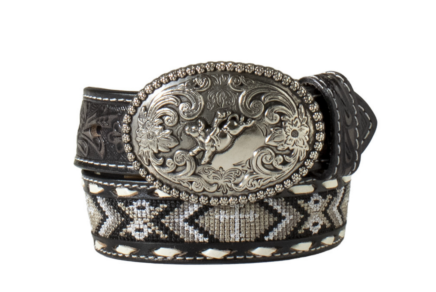 Nocona Boys Cross Inlay Embroidered Laced Belt