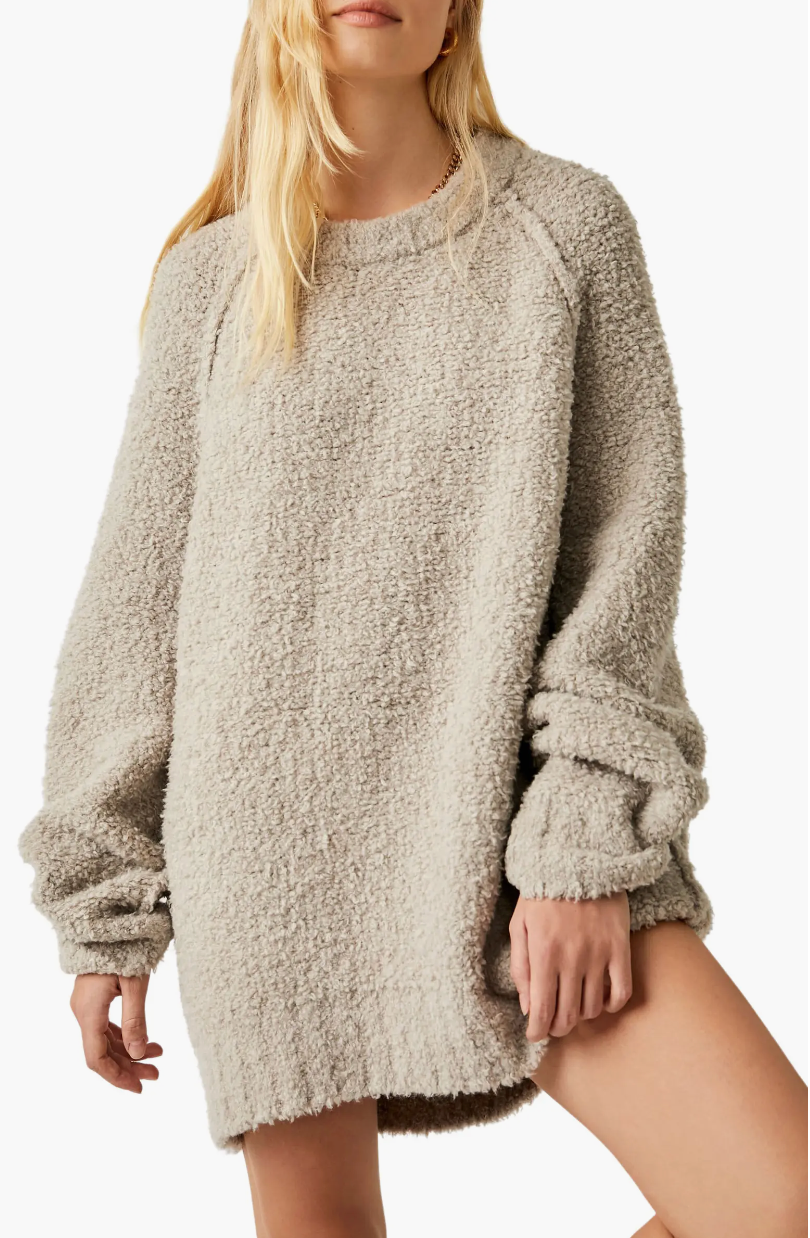 Free People Teddy Sweater Tunic Silver Clouds