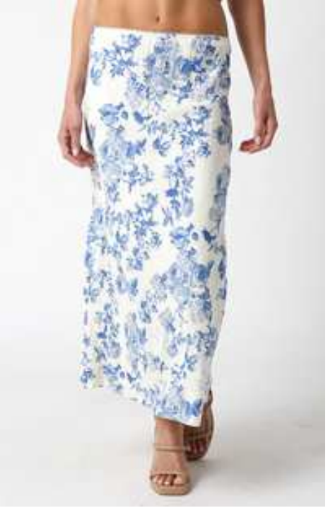 Blue Floral Straight Skirt