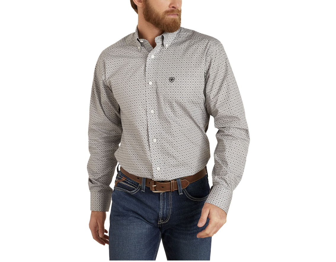 Ariat Mens Wrinkle Free Val Fitted LS Shirt - Eileen Gray