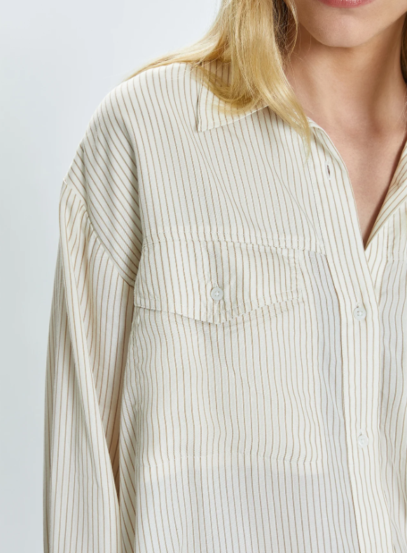 Nellie Oversized Shirt in Tan Pinstripe