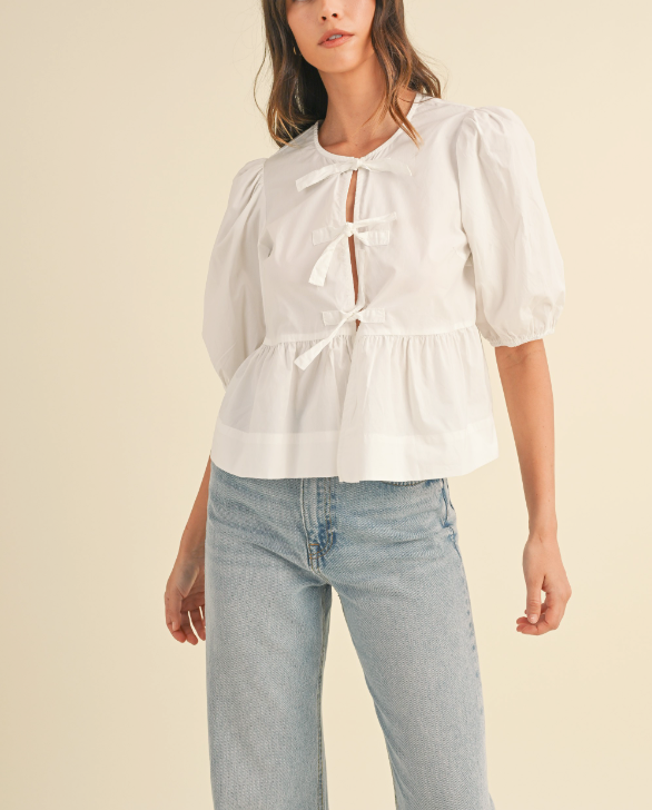 Poplin Tie Peplum Top