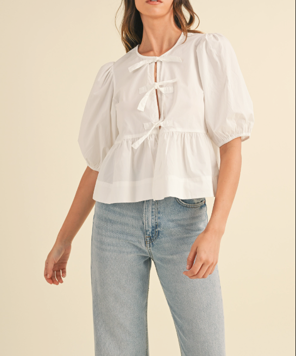 Poplin Tie Peplum Top