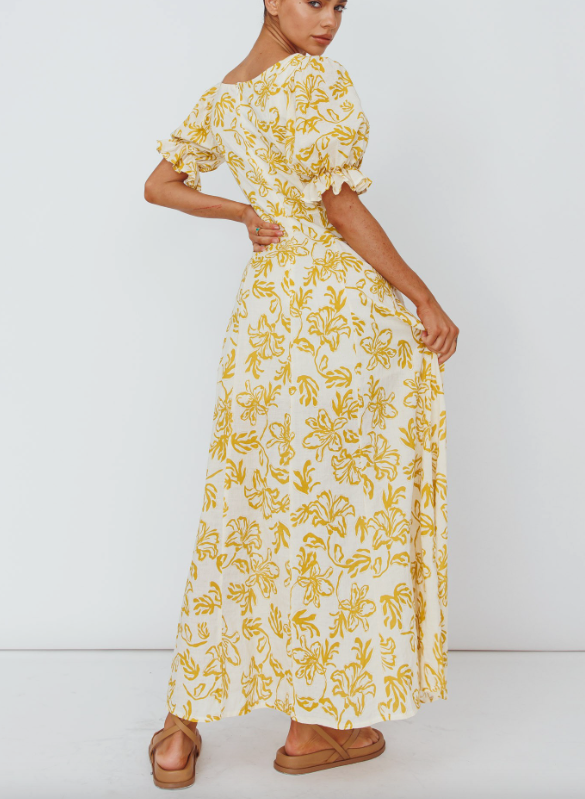 V Neck Floral Print Maxi Dress