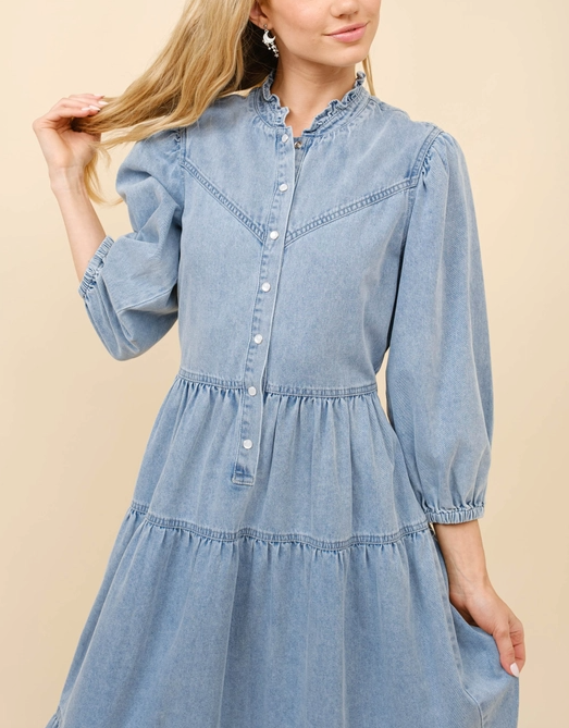 Chevron Yoke Denim Midi Dress