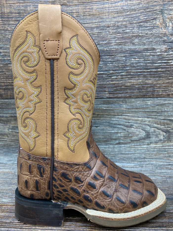 Old West Kids Croc Print Boots - Chocolate