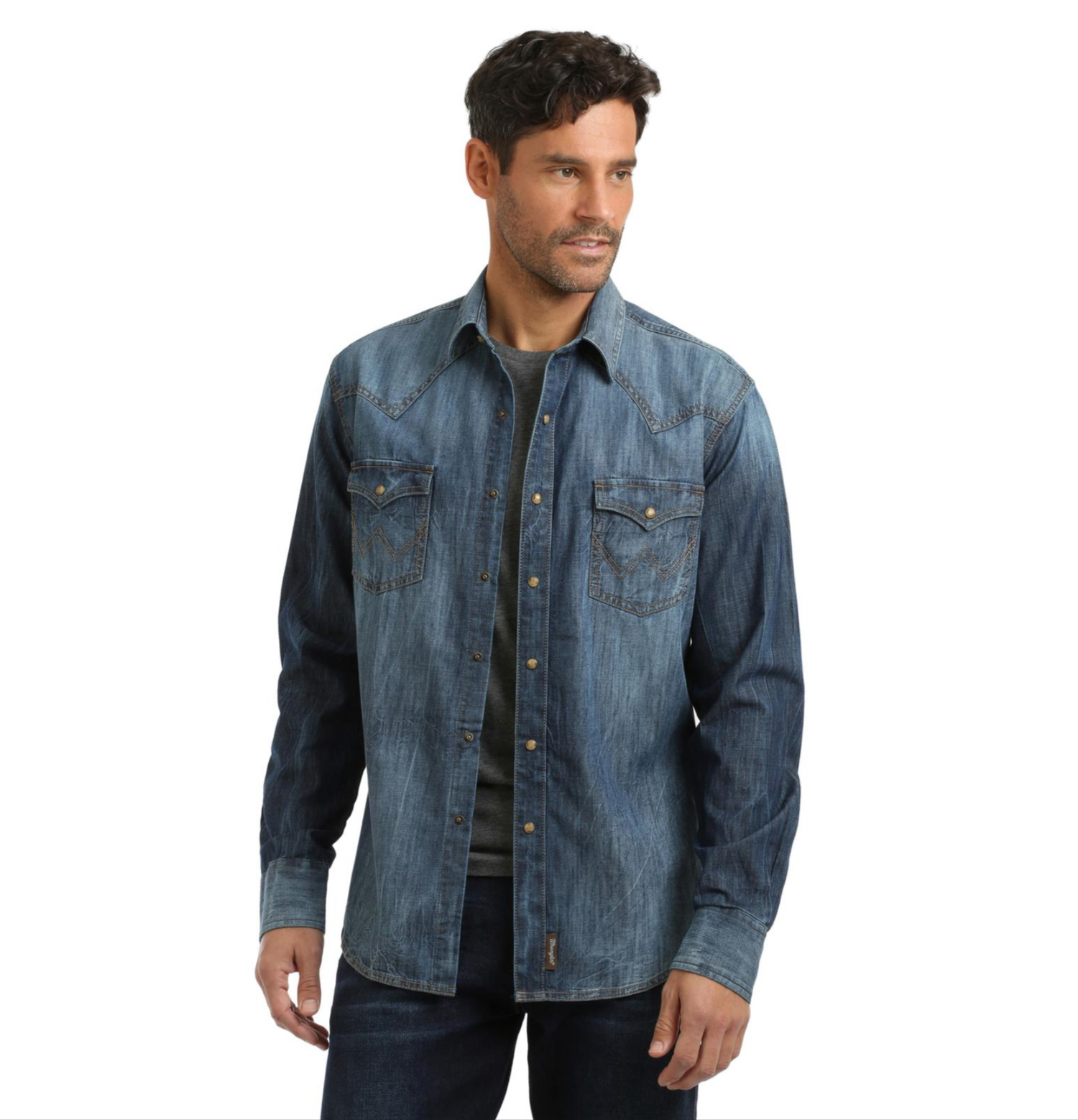 Wangler Retro Premium Shirt - Blue Denim