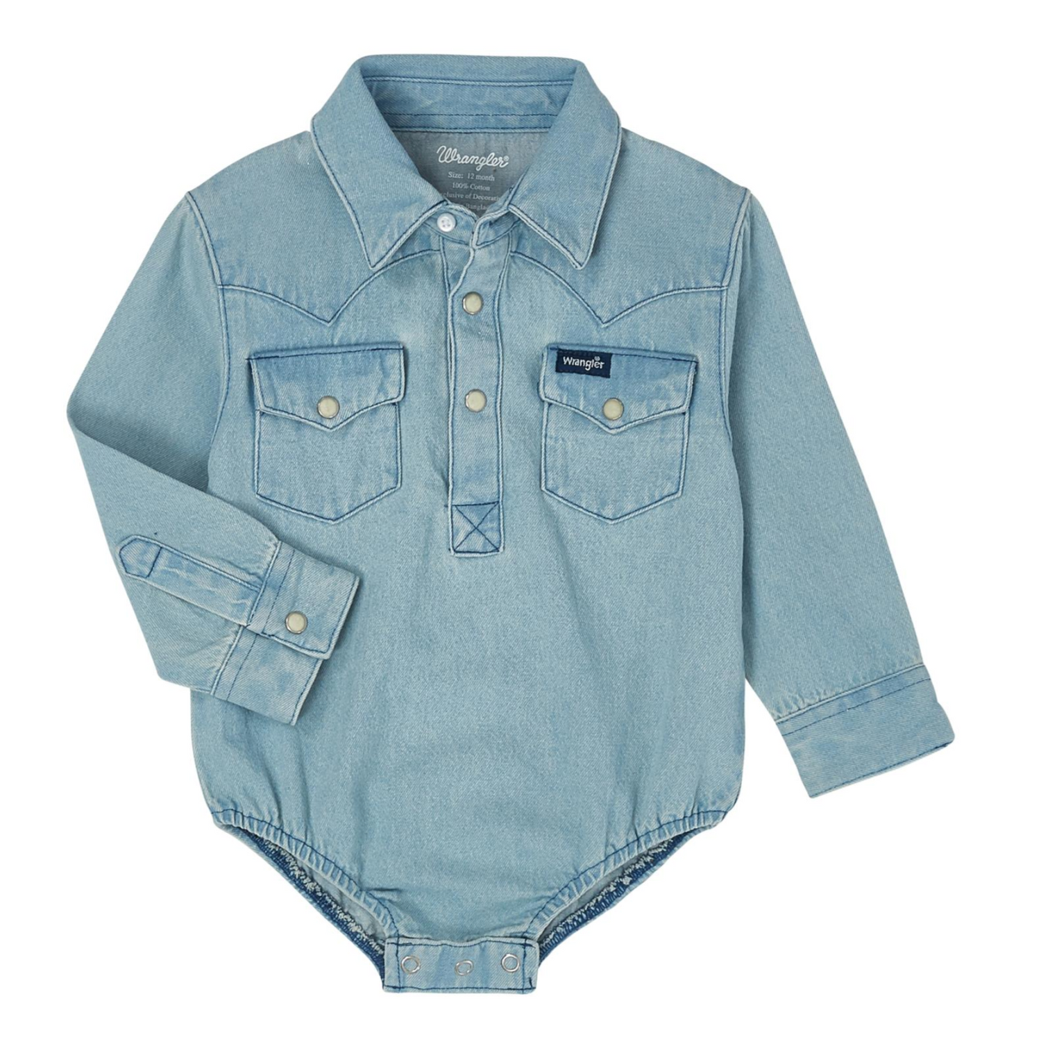 Wrangler Baby Boy LS Denim Onesie Snap - Faded Blue