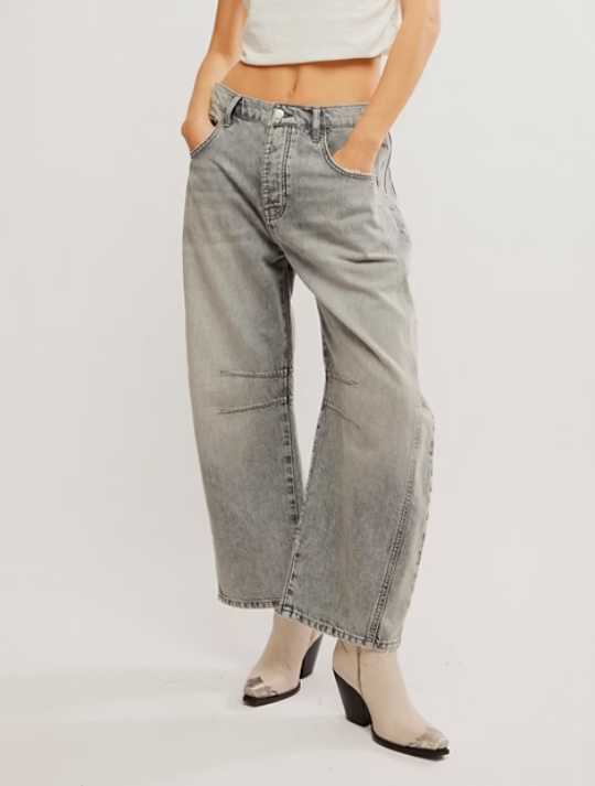 Free People Good Luck Mid Rise Barrel - Falcon Grey