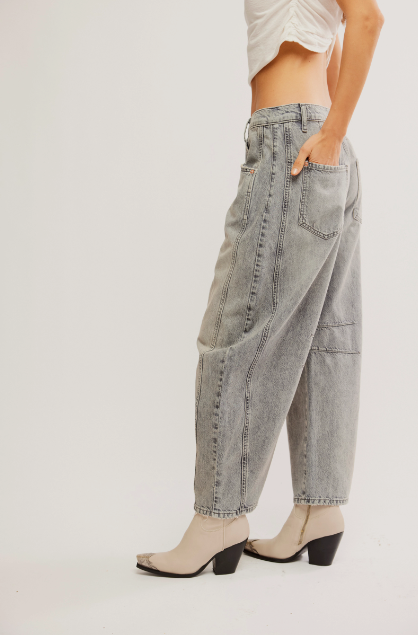 Free People Good Luck Mid Rise Barrel - Falcon Grey