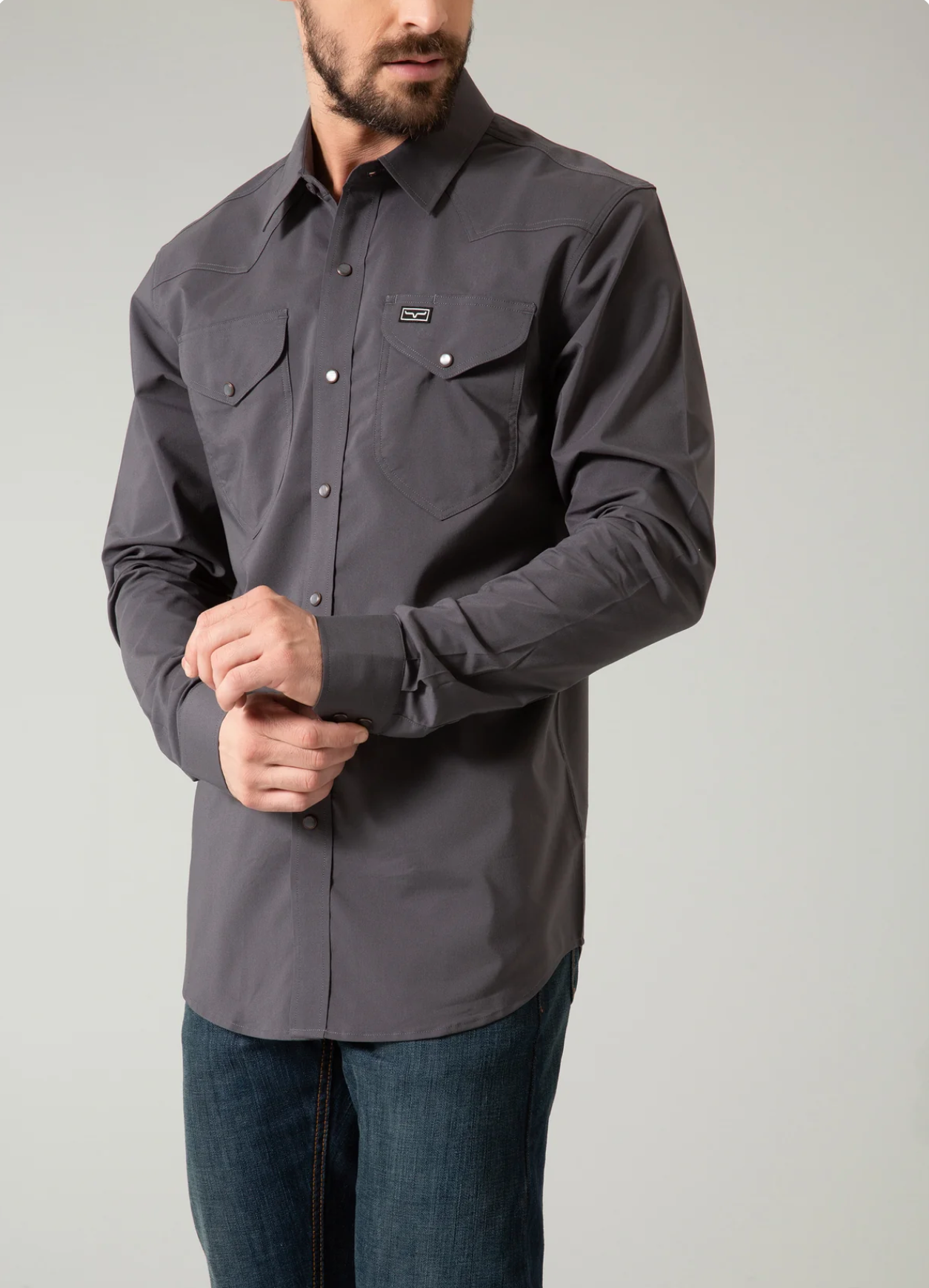 Kimes Ranch Blackout Mens LS Snap Shirt - Charcoal