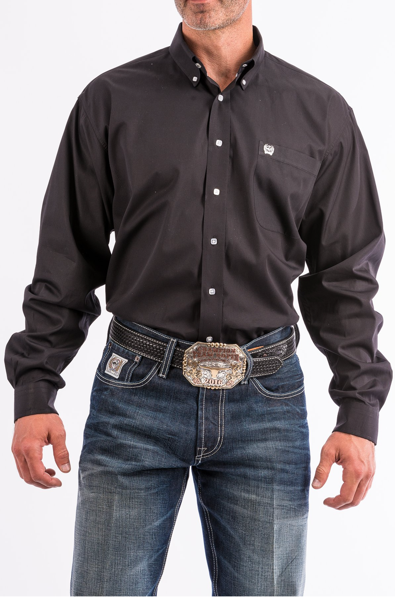 Cinch Mens Solid Button Down Shirt - Black