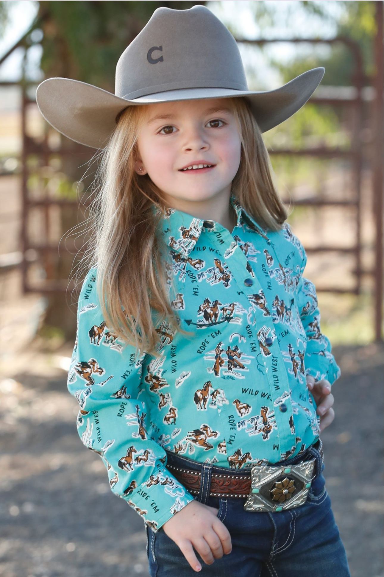 Cinch Girls LS Western Print Shirt - Turquoise