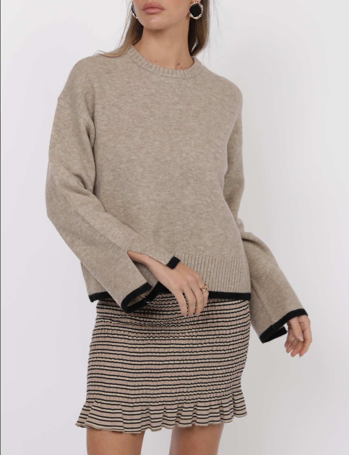 Angelina Cuff Slit Crew Neck Sweater